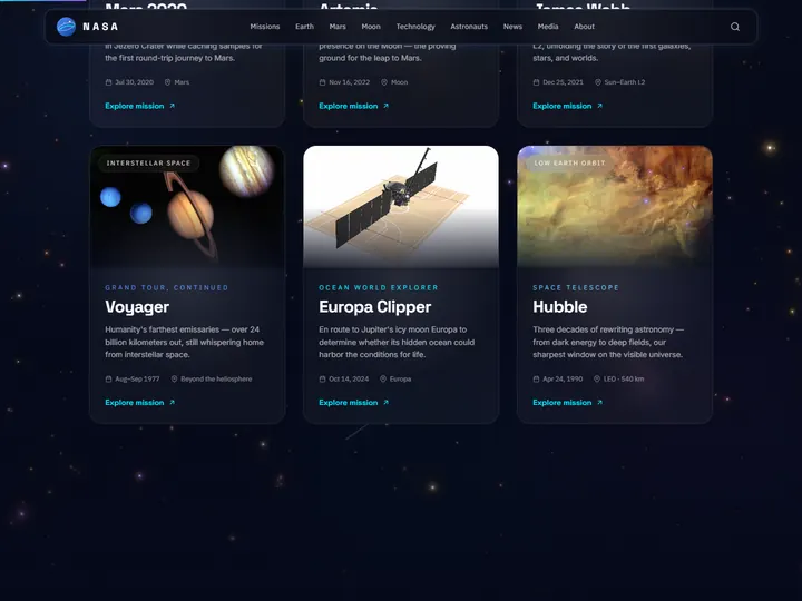 NASA concept site: current missions with Voyager, Europa Clipper and Hubble