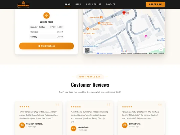 The Sandwich Shop opening hours, map and customer reviews