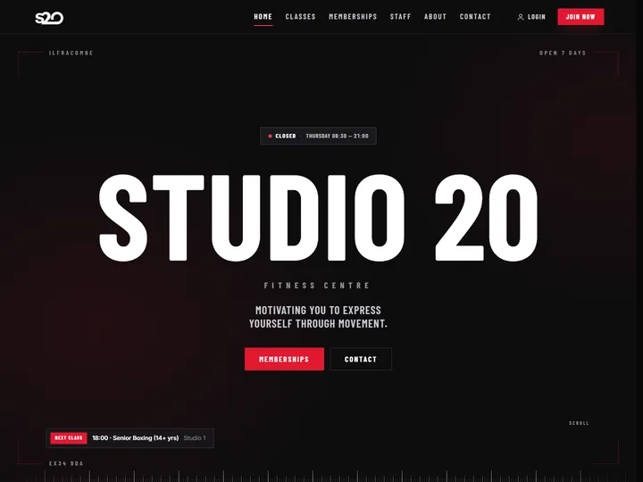 Studio 20 gym homepage: Motivating you to express yourself through movement
