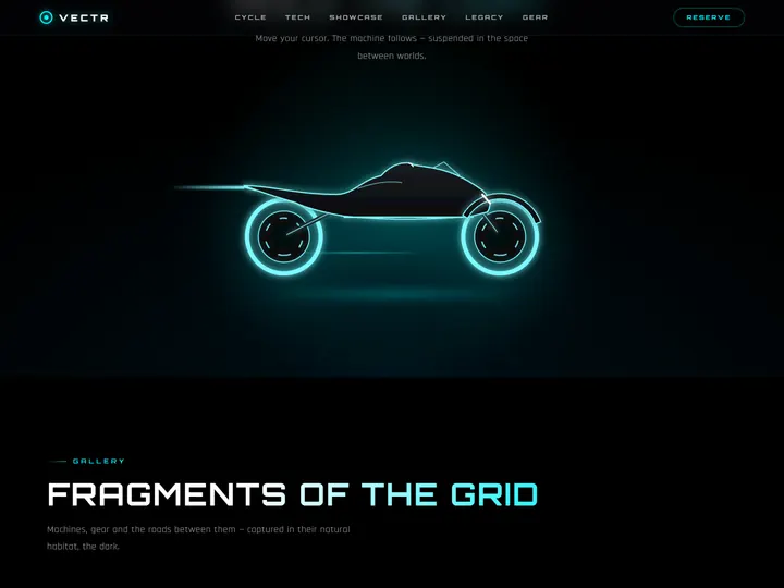 VECTR concept site: an interactive glowing light cycle